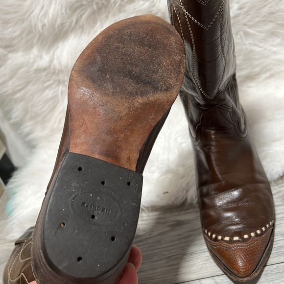 Nocona Lizard Toe Brown vantage Leather Western Boots Womens Size 6 A - Picture 9 of 13